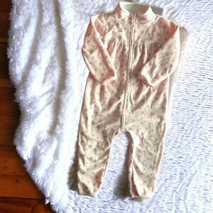 Baby Girls Pink Heart Patterned Long Sleeve Zippered Romper